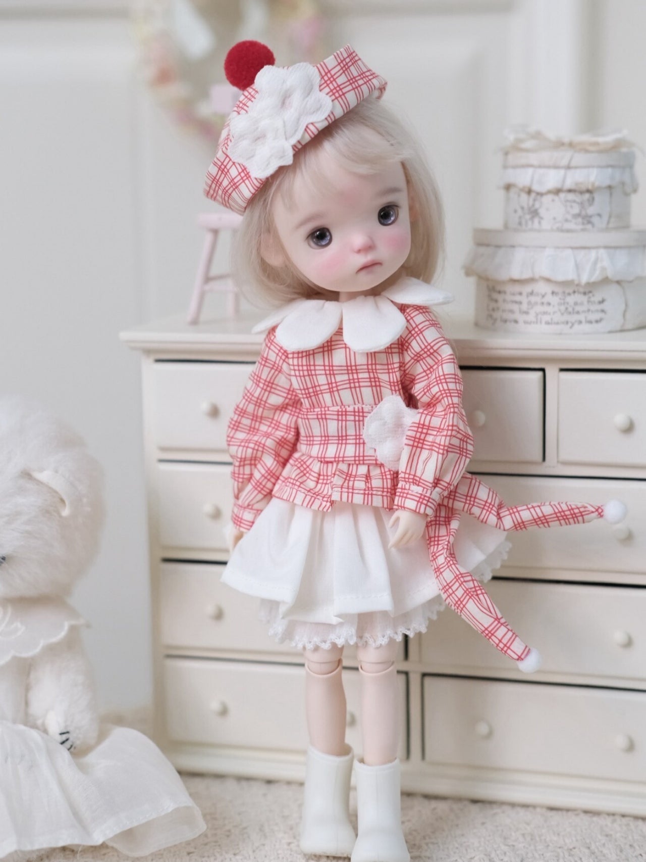 ⁠Red Plaid Blythe 1/6 BJD Dress Set | ToastDoll