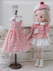 ⁠Red Plaid Blythe 1/6 BJD Dress Set On Doll Display | ToastDoll