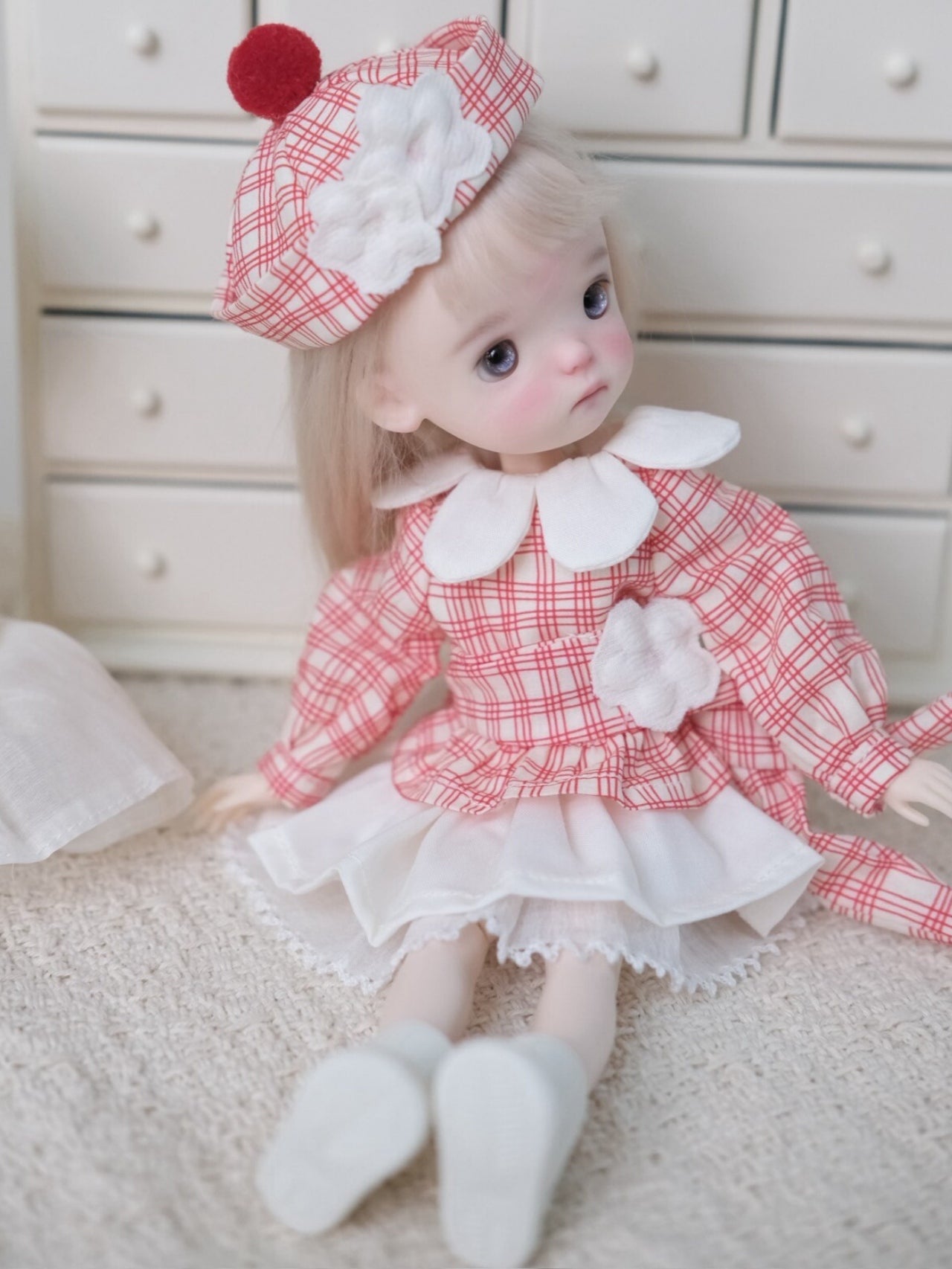 ⁠Red Plaid Blythe 1/6 BJD Dress Set Half Body Shot | ToastDoll