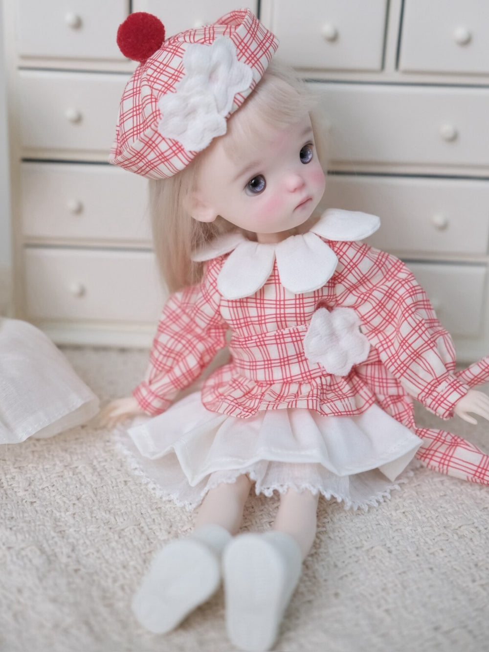 ⁠Red Plaid Blythe 1/6 BJD Dress Set Half Body Shot | ToastDoll