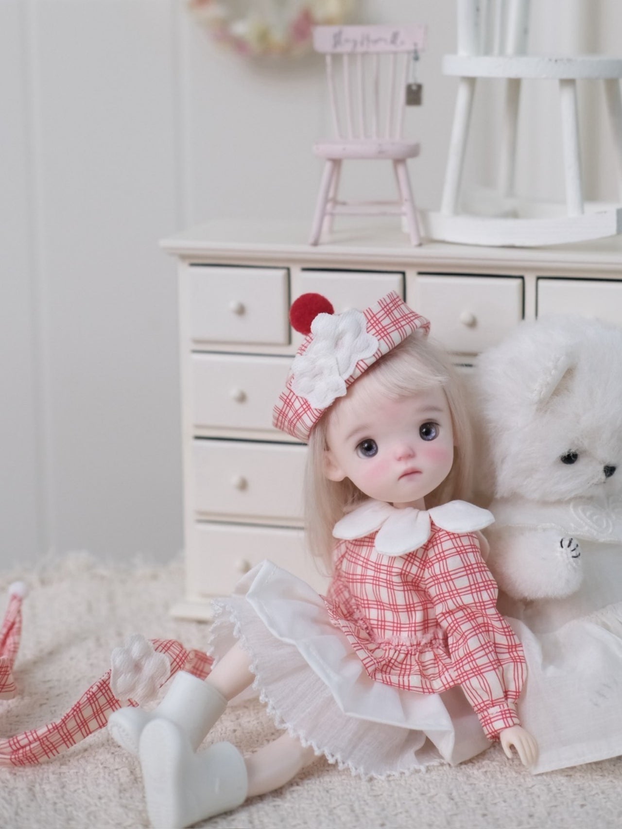⁠Red Plaid Blythe 1/6 BJD Dress Set Close-up | ToastDoll