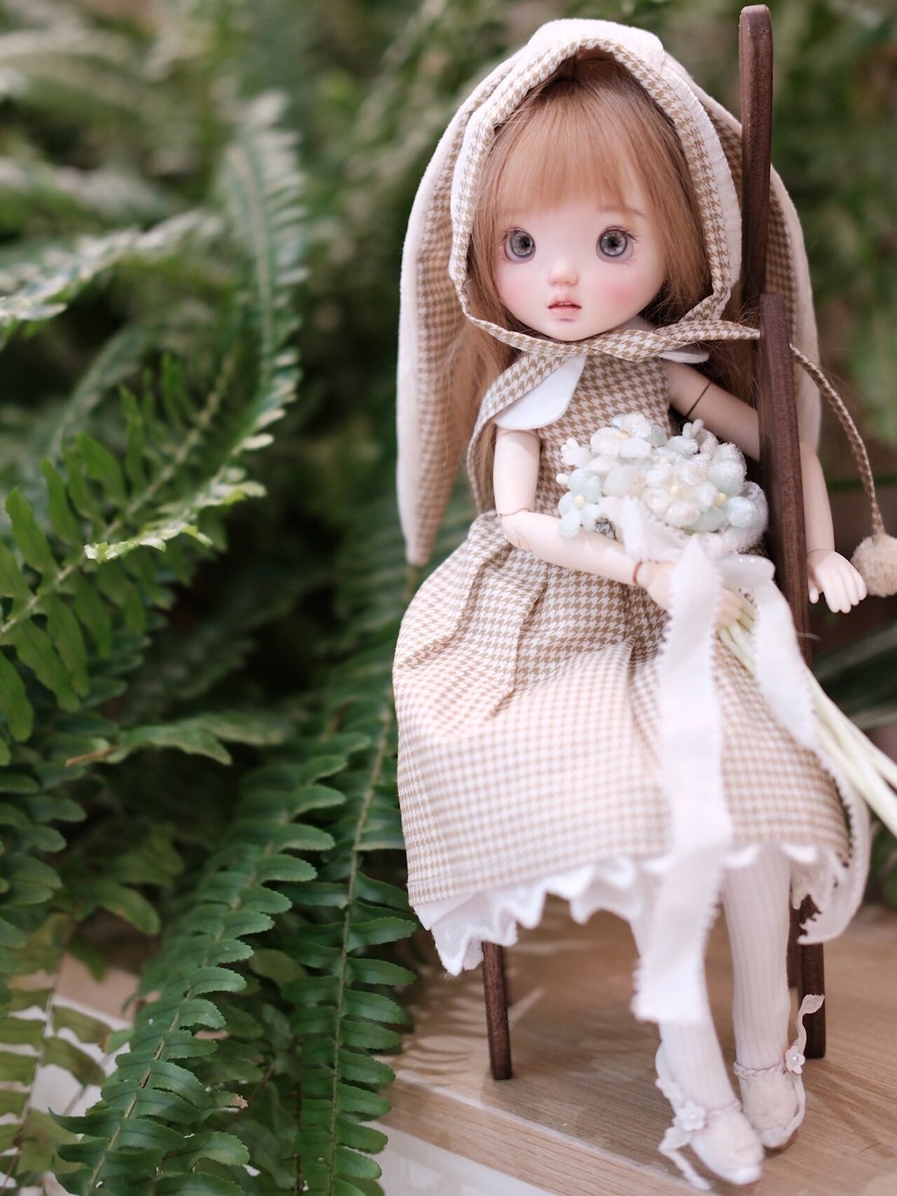 Bunny Houndstooth Blythe 1/6 BJD Set  Sitting Pose | ToastDoll