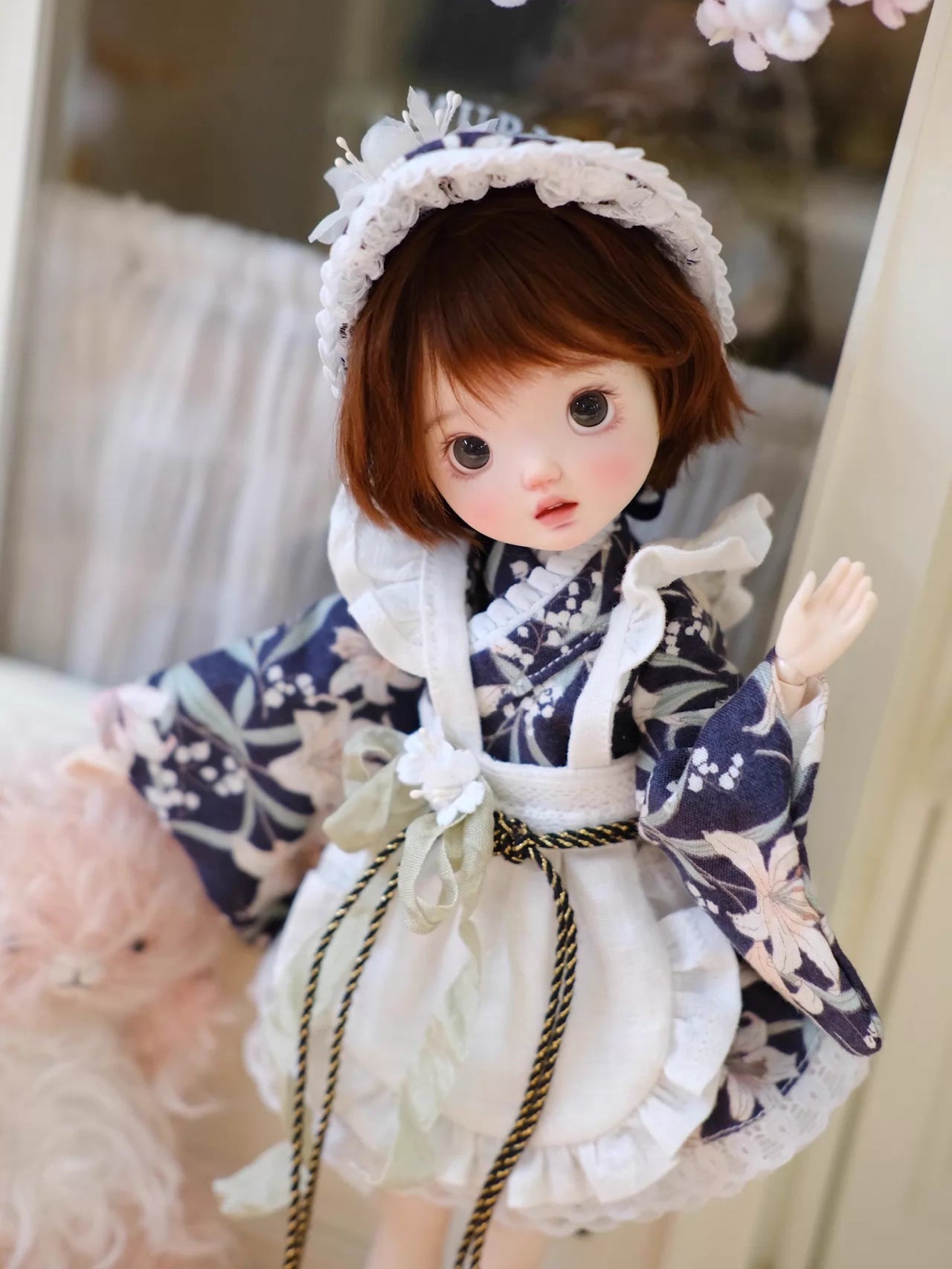 Floral Kimono Blythe 1/6 BJD Navy On Doll Display | ToastDoll