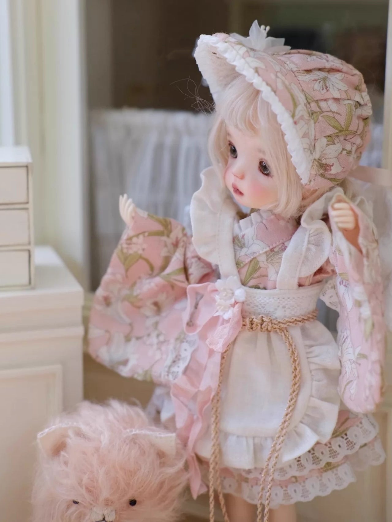 Floral Kimono Blythe 1/6 BJD Pink Set On Doll Display | ToastDoll