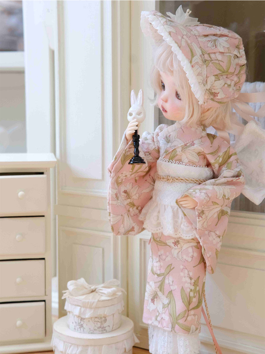 Floral Kimono Blythe 1/6 BJD Pink Set Side View | ToastDoll