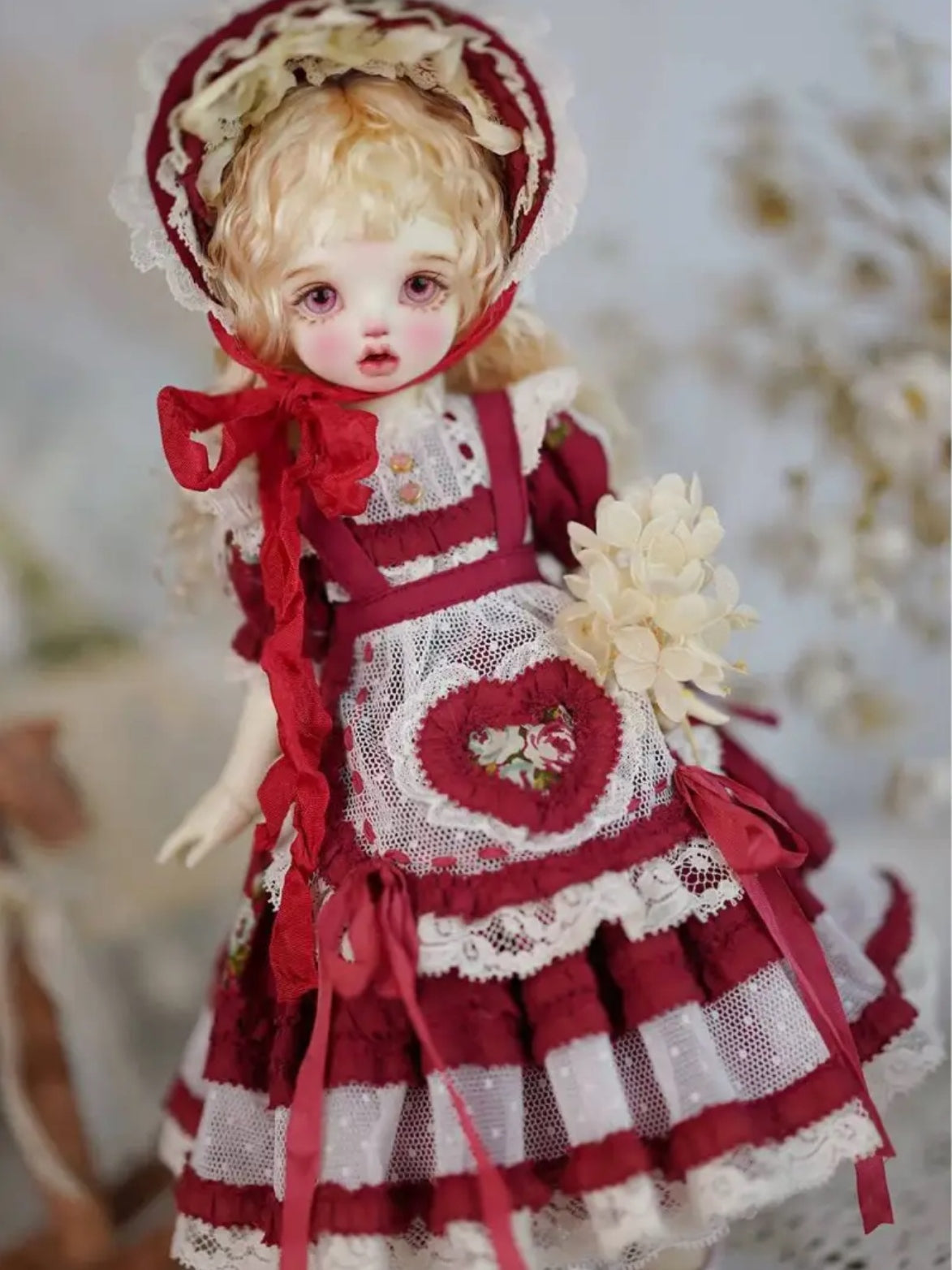 Red Lolita 1/6 BJD Dress Sets Full Body View | ToastDoll