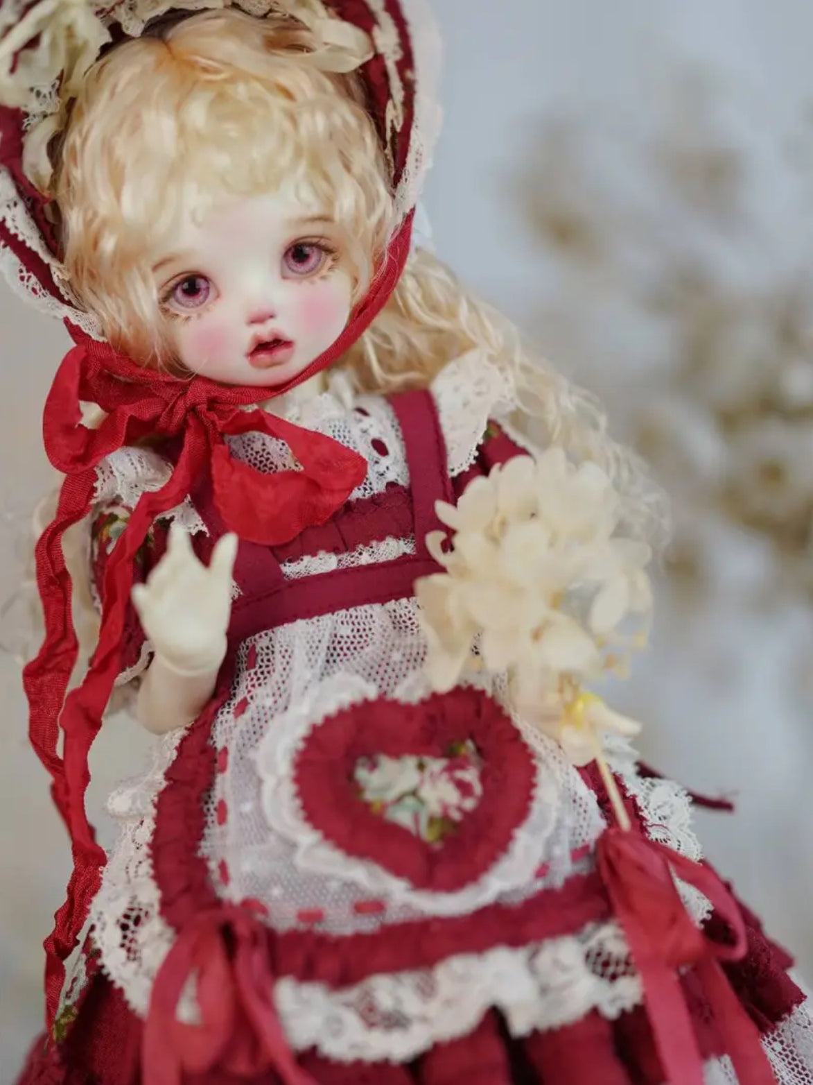 Red Lolita 1/6 BJD Dress Sets Close-up | ToastDoll
