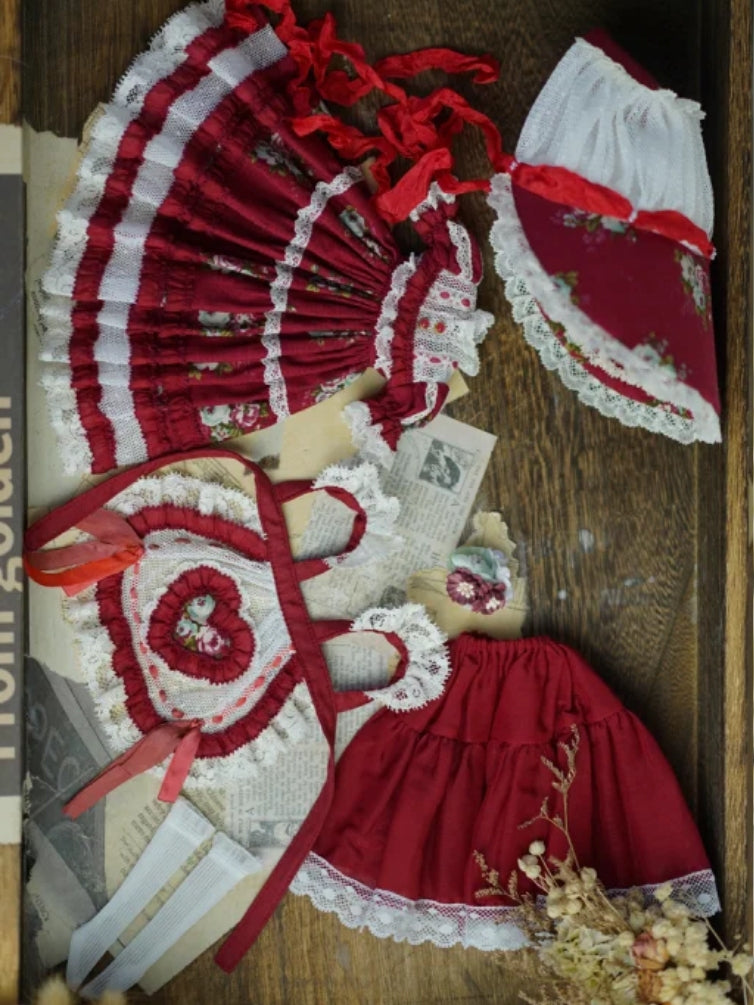 Red Lolita Blythe 1/6 BJD Dress Sets Flat Lay | ToastDoll