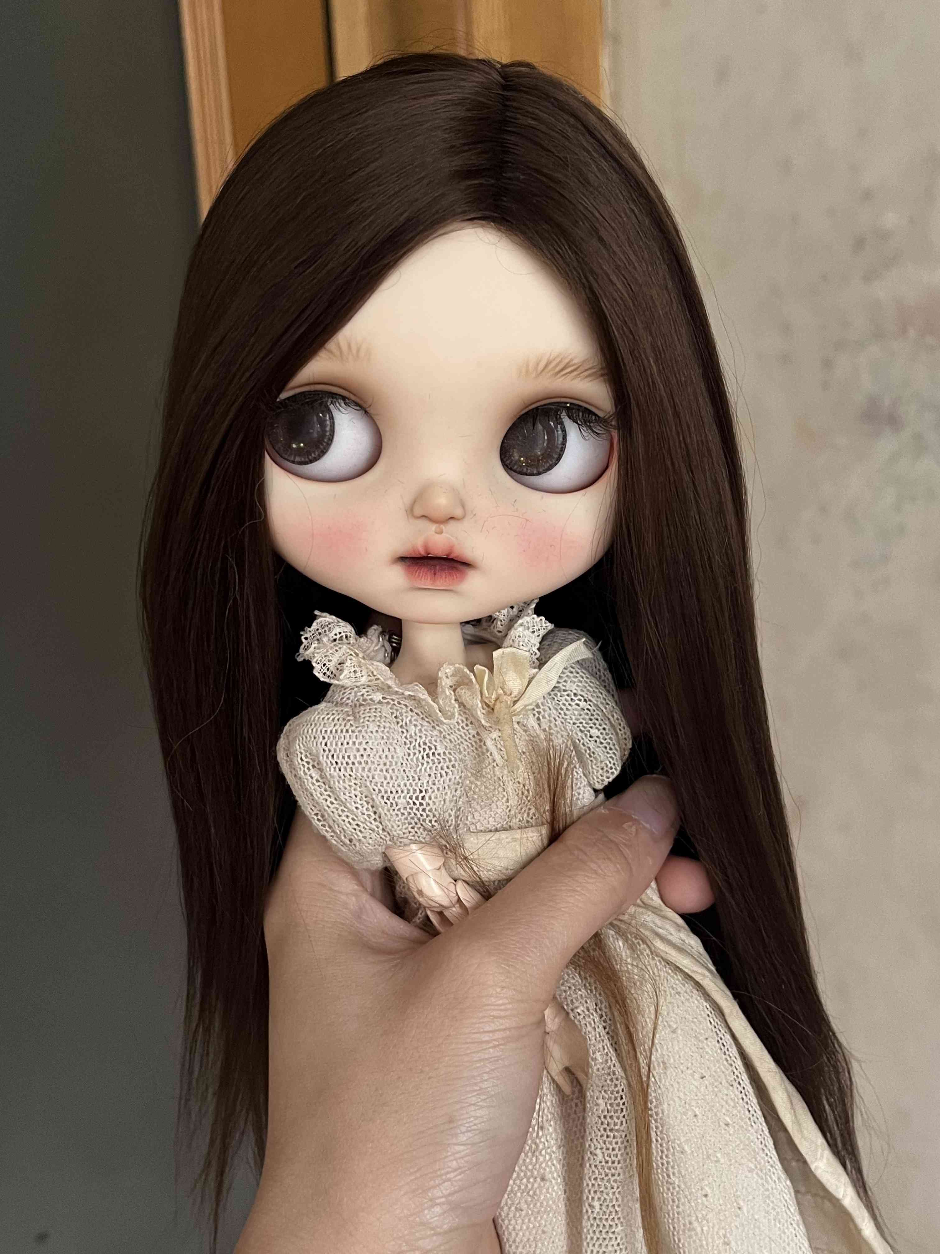Handmade Blythe Wig, Black Straight without Bangs