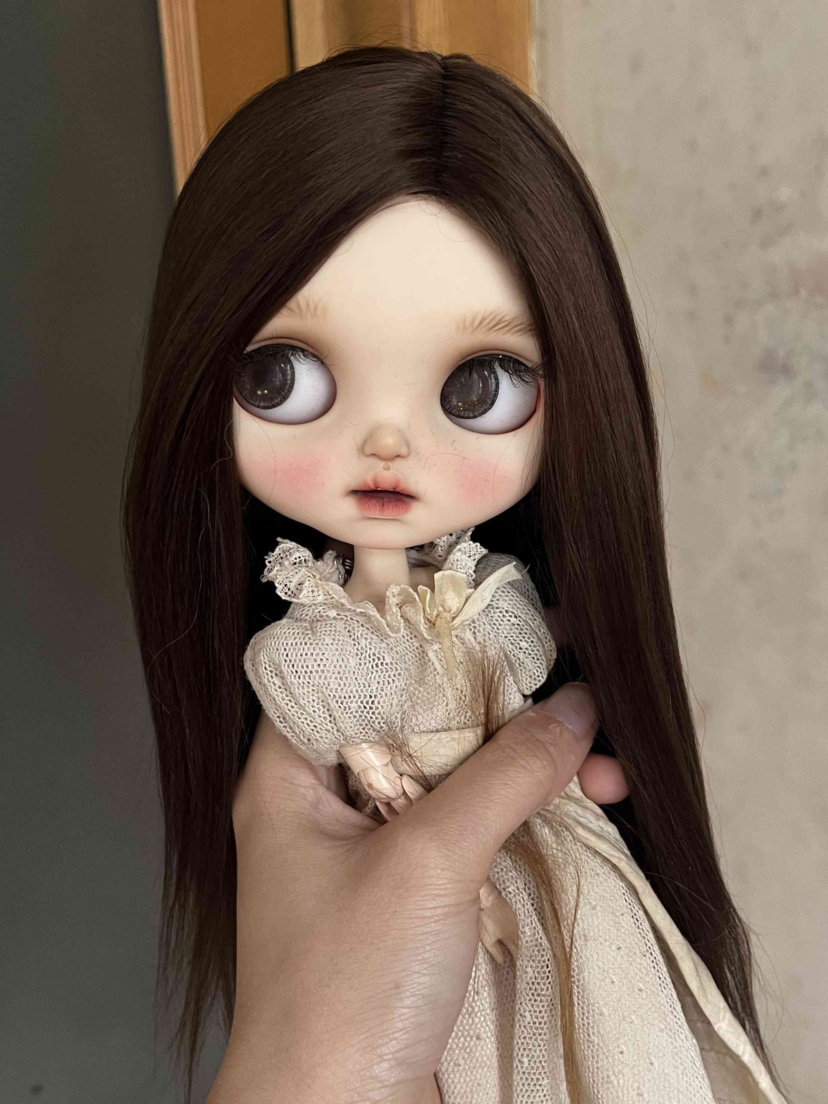 Handmade Blythe Wig, Black Straight without Bangs