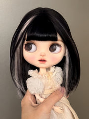 Handmade Blythe Wig, Long Straight Hair with White Highlights