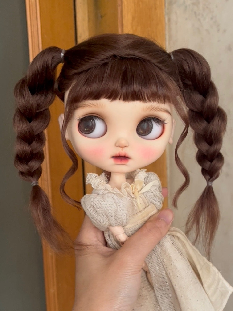 Handmade Blythe Wig,  Twin Braids with Bangs