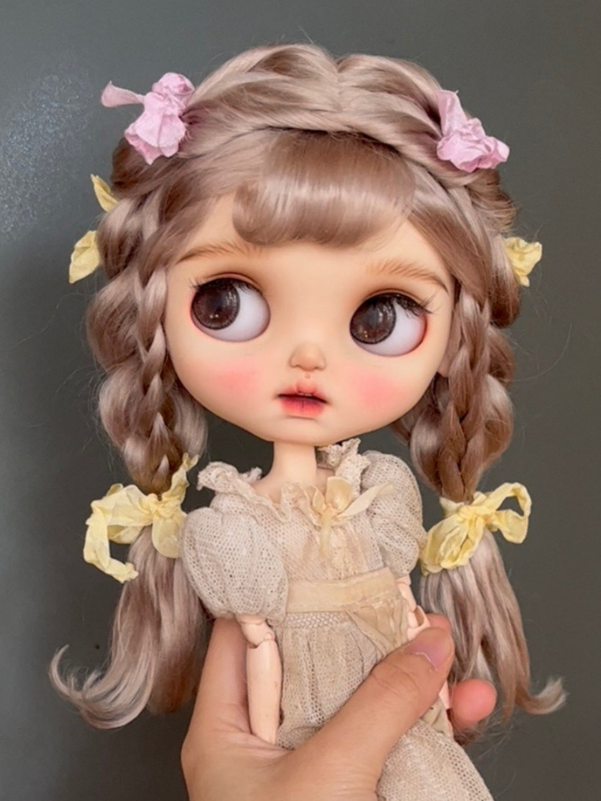 Handmade Blythe Wig,  Twin Braids with Bangs
