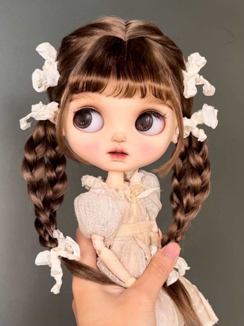 Handmade Blythe Wig,  Twin Braids with Bangs