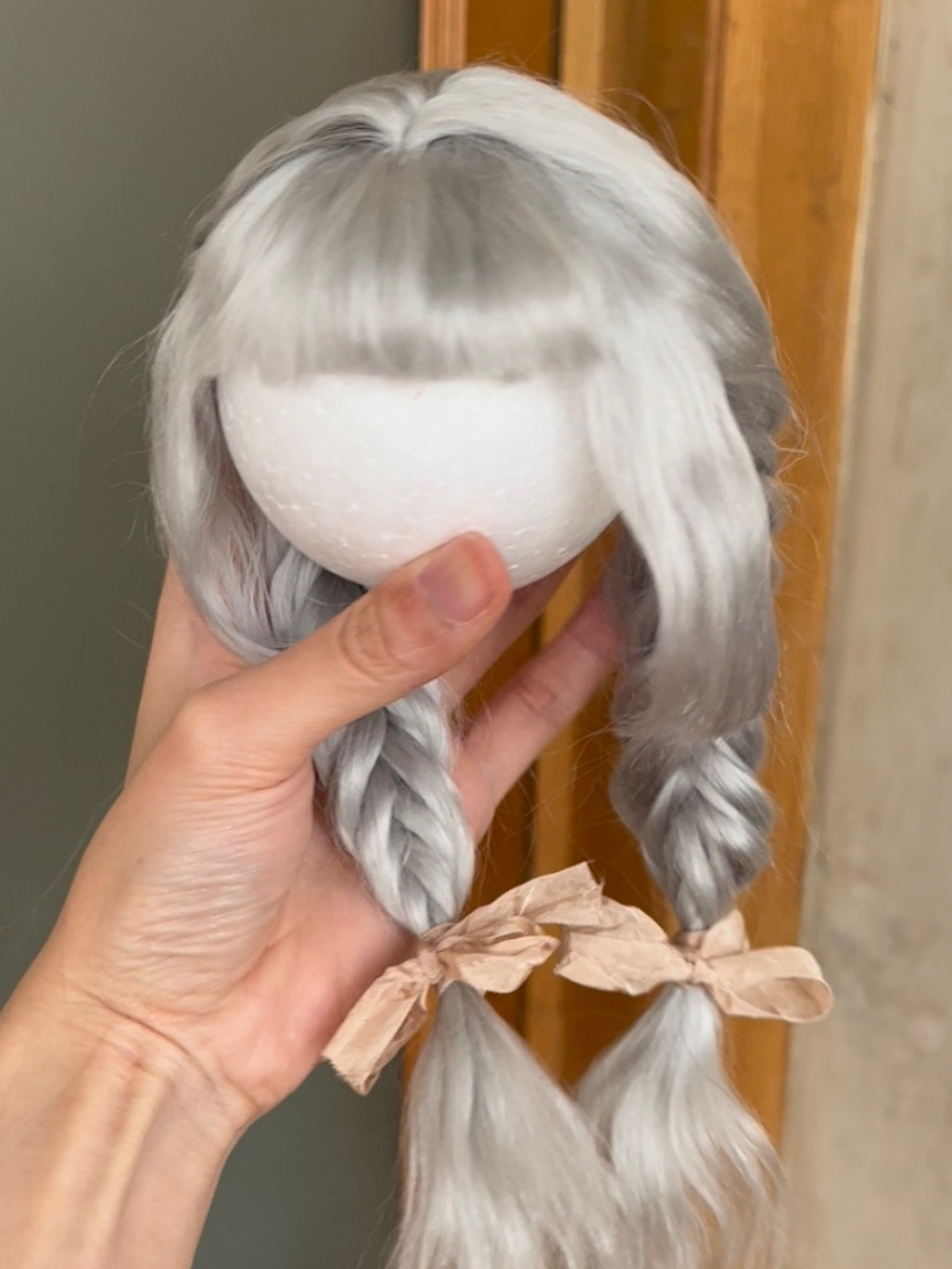 Handmade Blythe Wig,  Twin Braids with Straight Bangs
