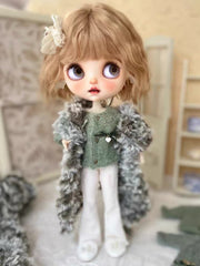 Handmade Outfit for Blythe/Obitsu, Matcha Cardigan Scarf Set