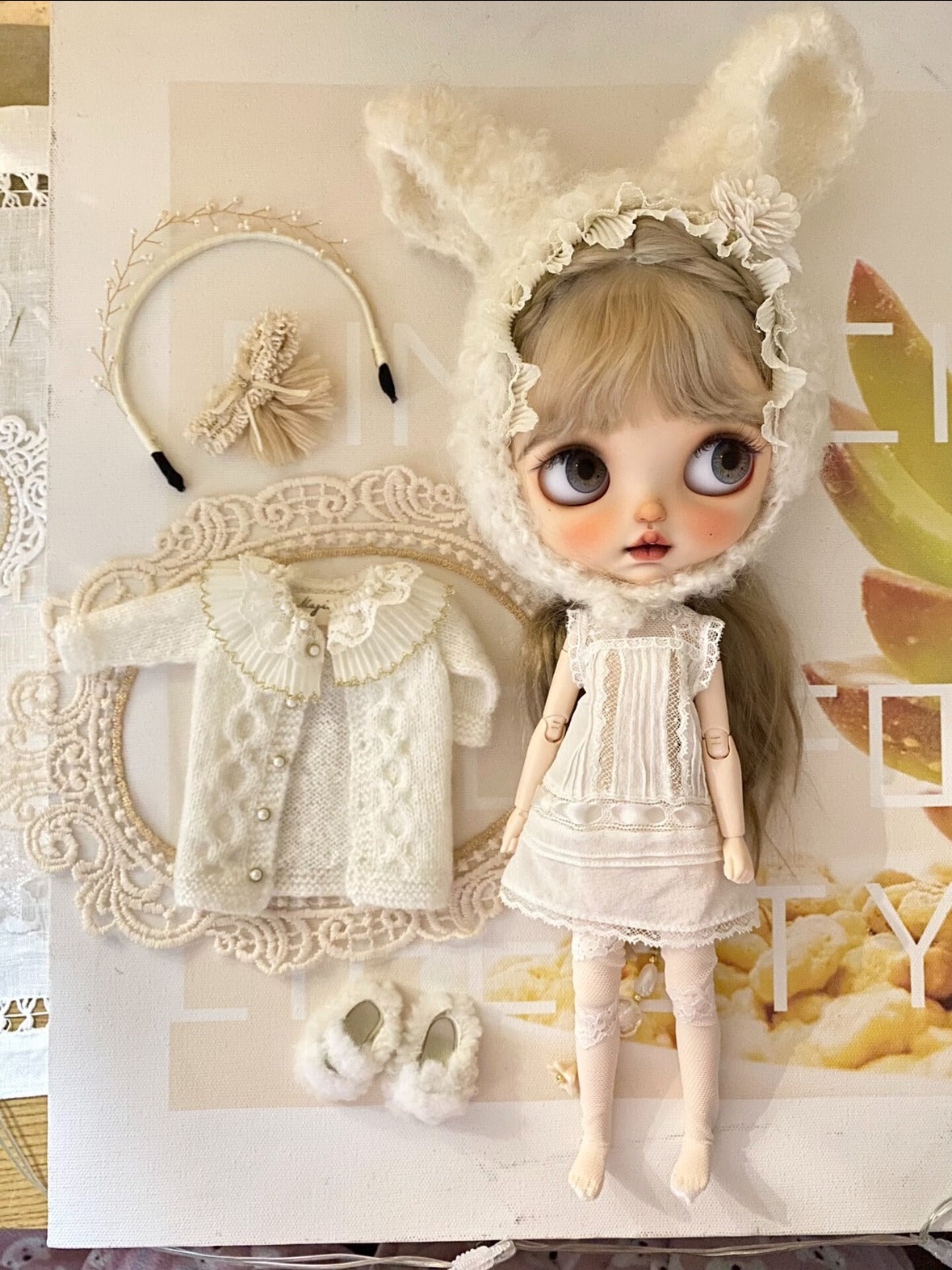 Handmade Outfit for Blythe/Obitsu, Cozy Bunny Knit Set