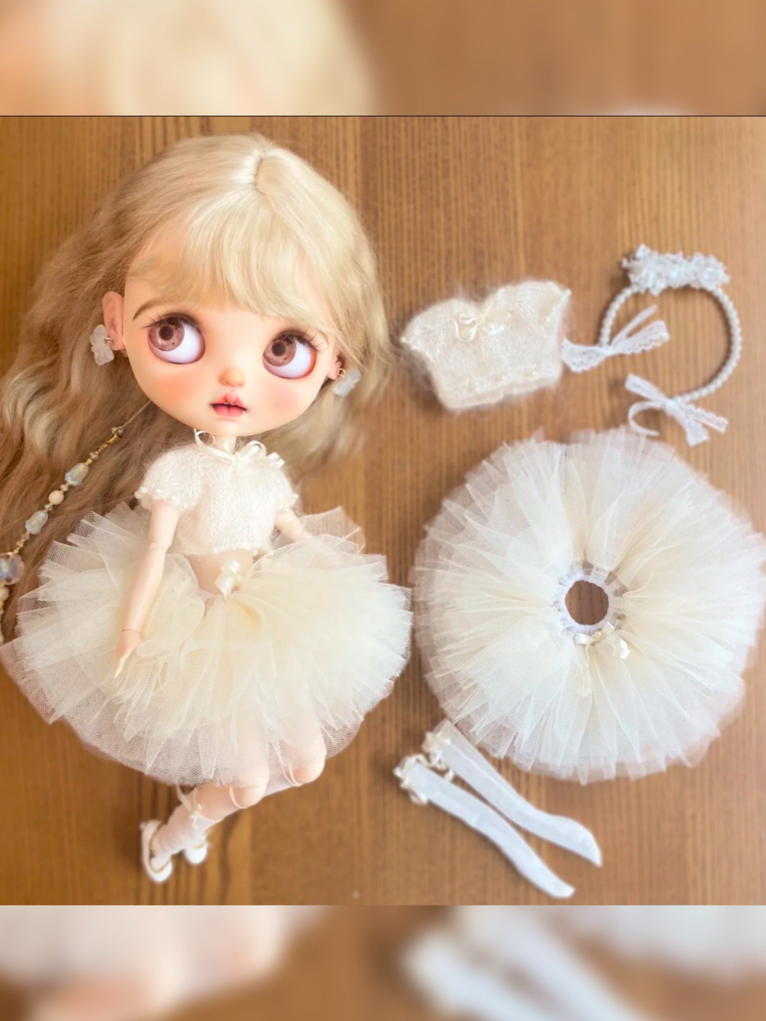 Pastel Ballet Tulle Blythe White Outfit Flat Lay | ToastDoll