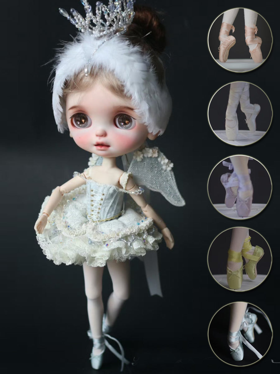 Handmade Shoes for Blythe/Obitsu, Lace Up Bow Ballet Shoes