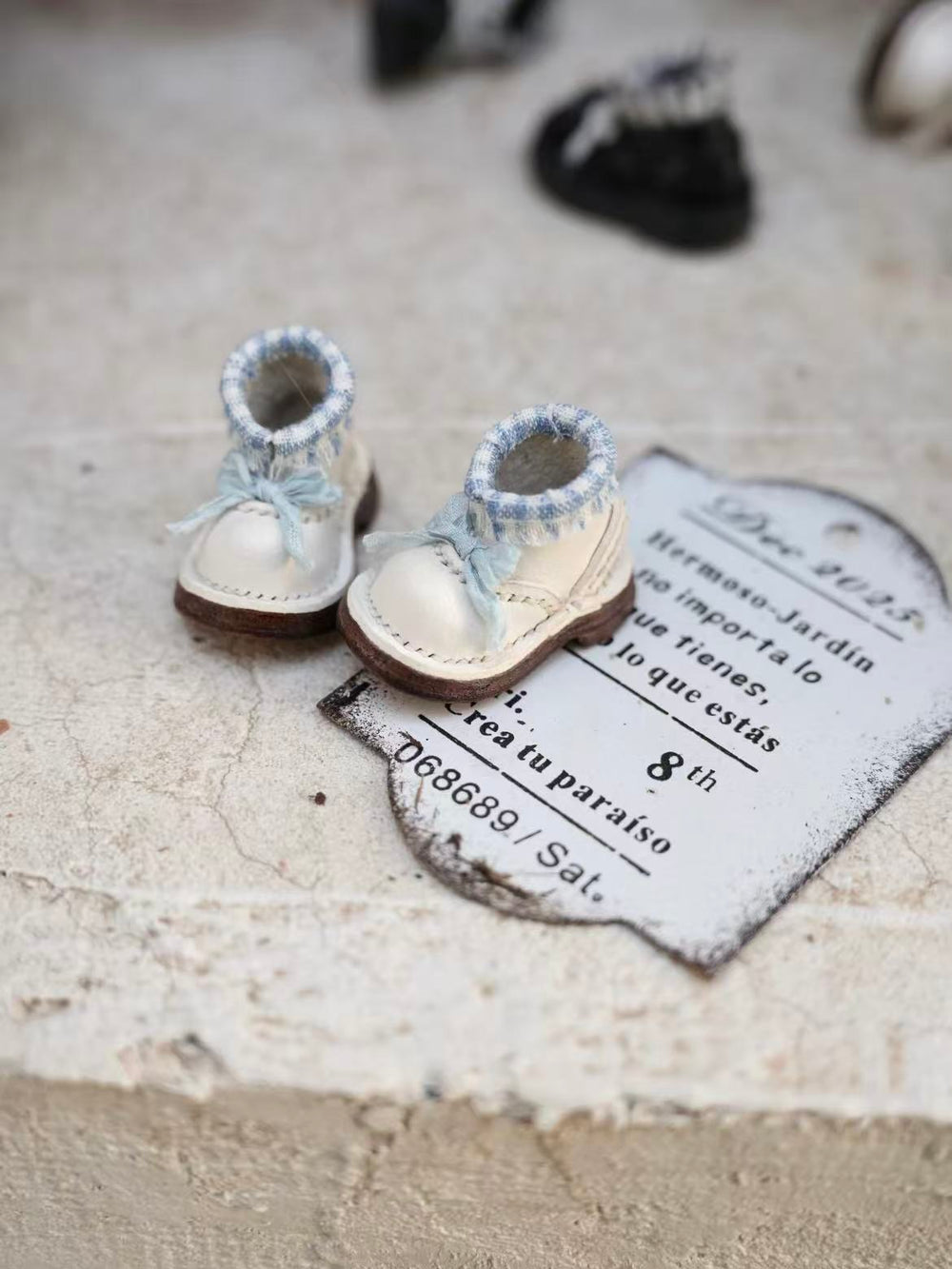 White Blue Antique Tea Party Blythe Boots | TastDoll