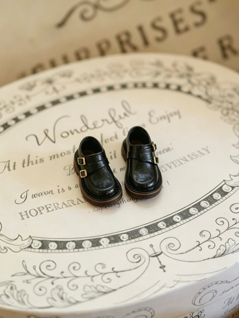 Black Vintage Buckle Monk Blythe Handmade Shoes | ToastDoll