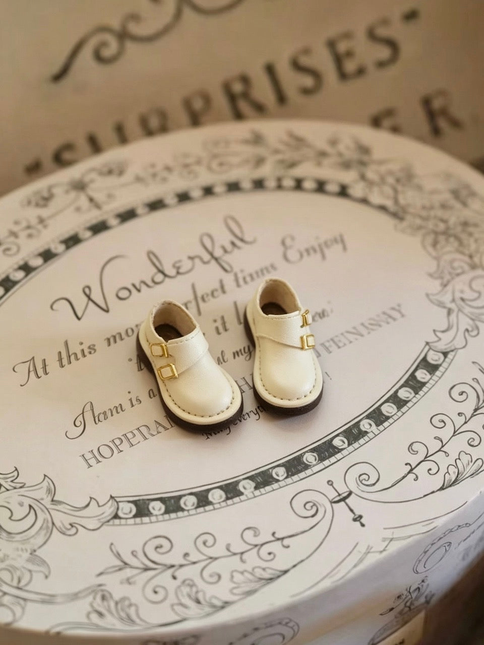 Cream White Vintage Buckle Monk Blythe Handmade Shoes | ToastDoll
