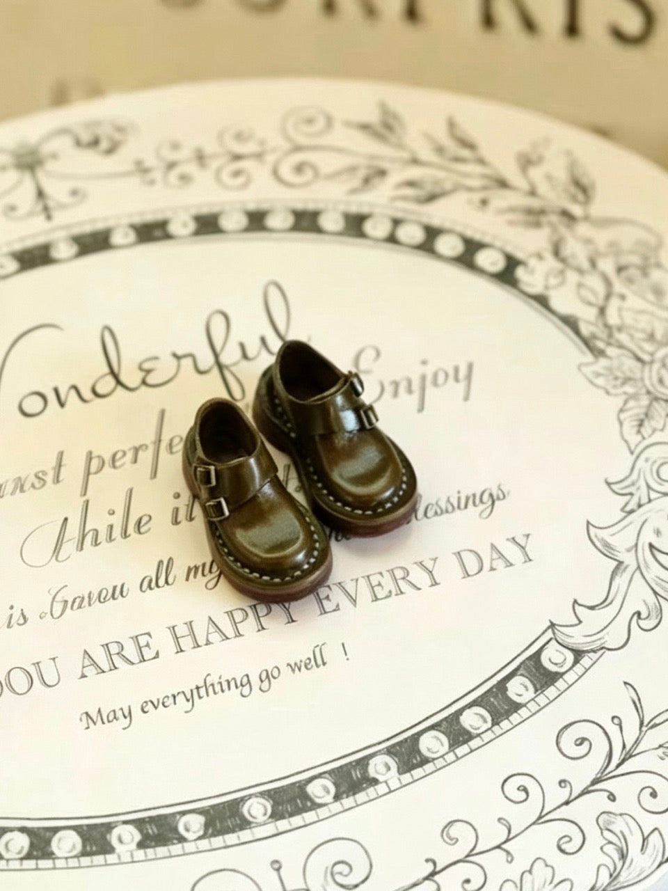 Green Vintage Buckle Monk Blythe Handmade Shoes | ToastDoll