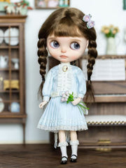 Handmade Outfit for Blythe/Obitsu,Blue Vintage Pleated Skirt Set