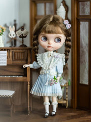 Handmade Outfit for Blythe/Obitsu,Blue Vintage Pleated Skirt Set