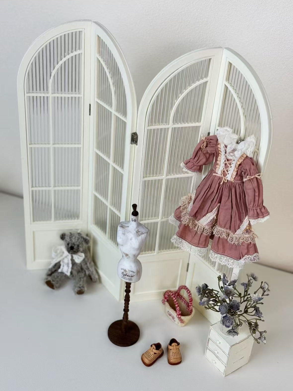 1/6 1/4 BJD Scale Dollhouse Furniture, Folding Screen