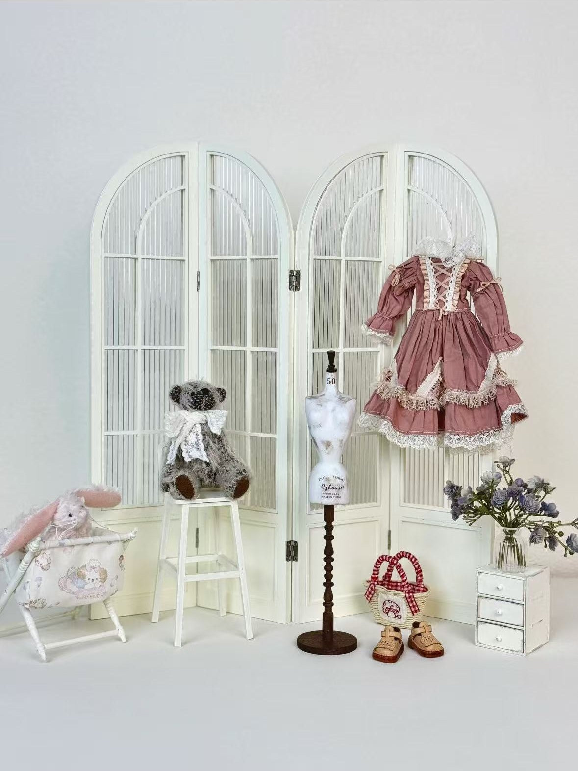 1/6 1/4 BJD Scale Dollhouse Furniture, Folding Screen