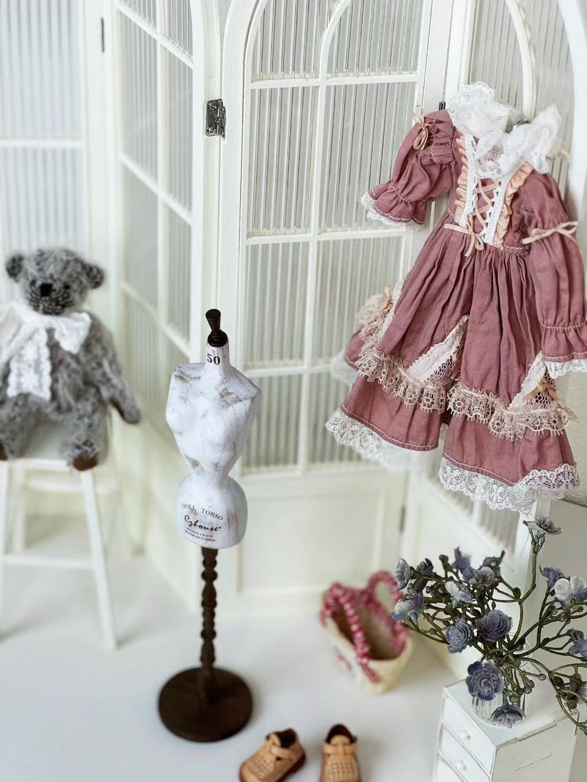 1/6 1/4 BJD Scale Dollhouse Furniture, Folding Screen