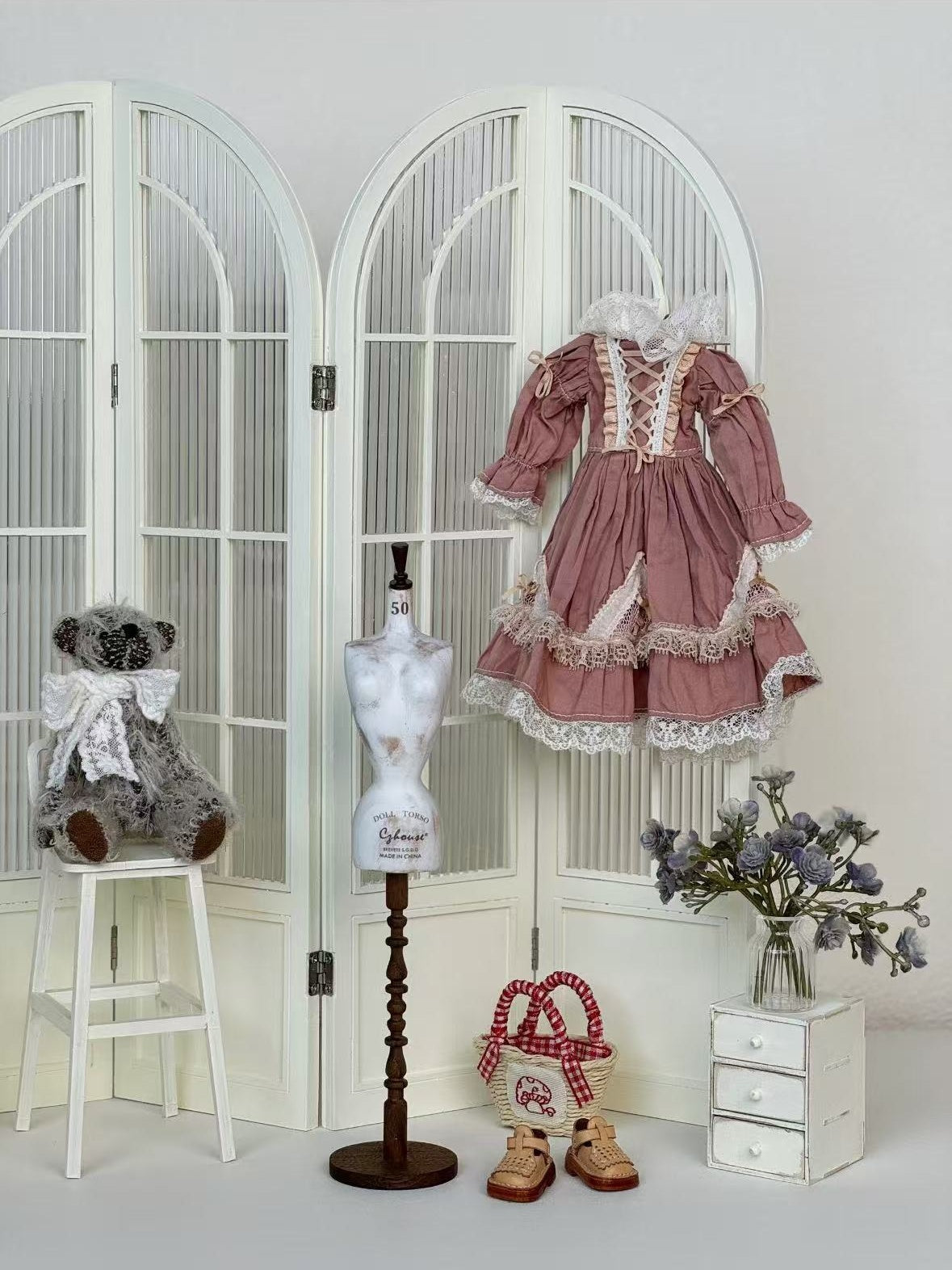 1/6 1/4 BJD Scale Dollhouse Furniture, Folding Screen