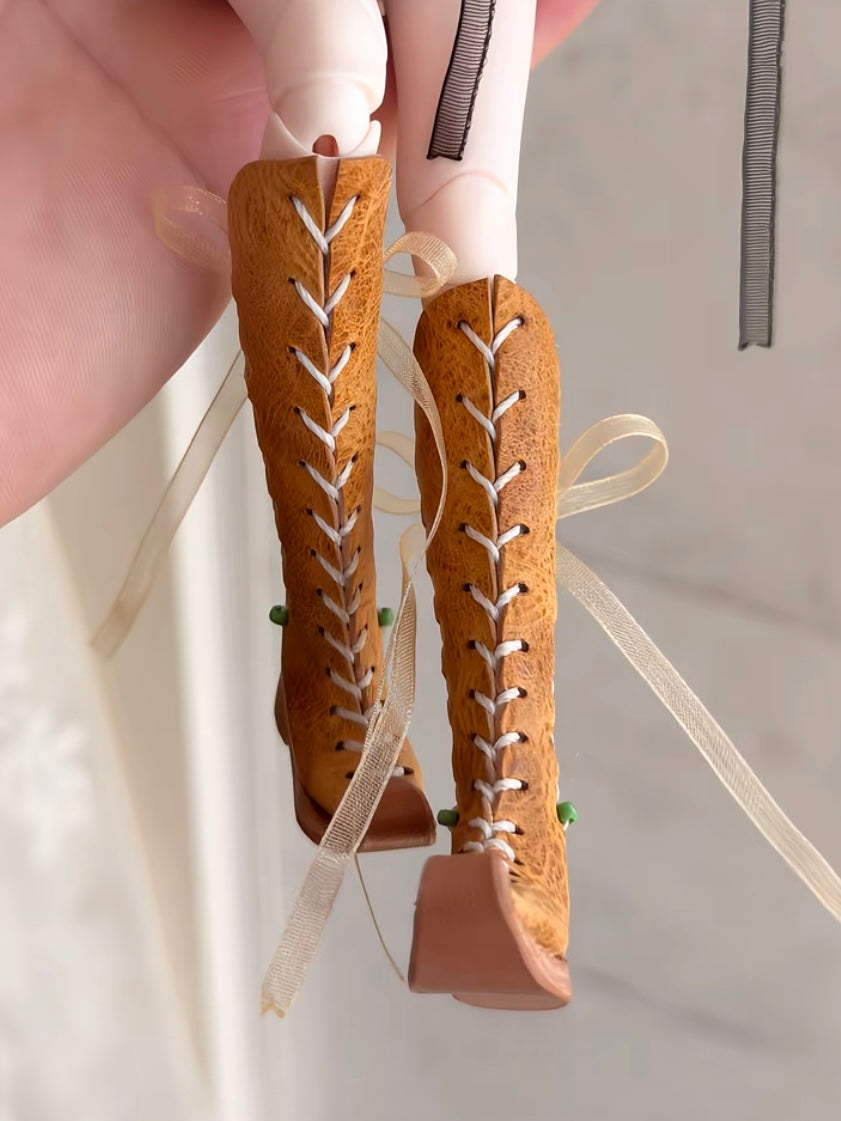 Vintage Knee High Strap Blythe Boots - Handmade Doll Shoes - ToastDoll