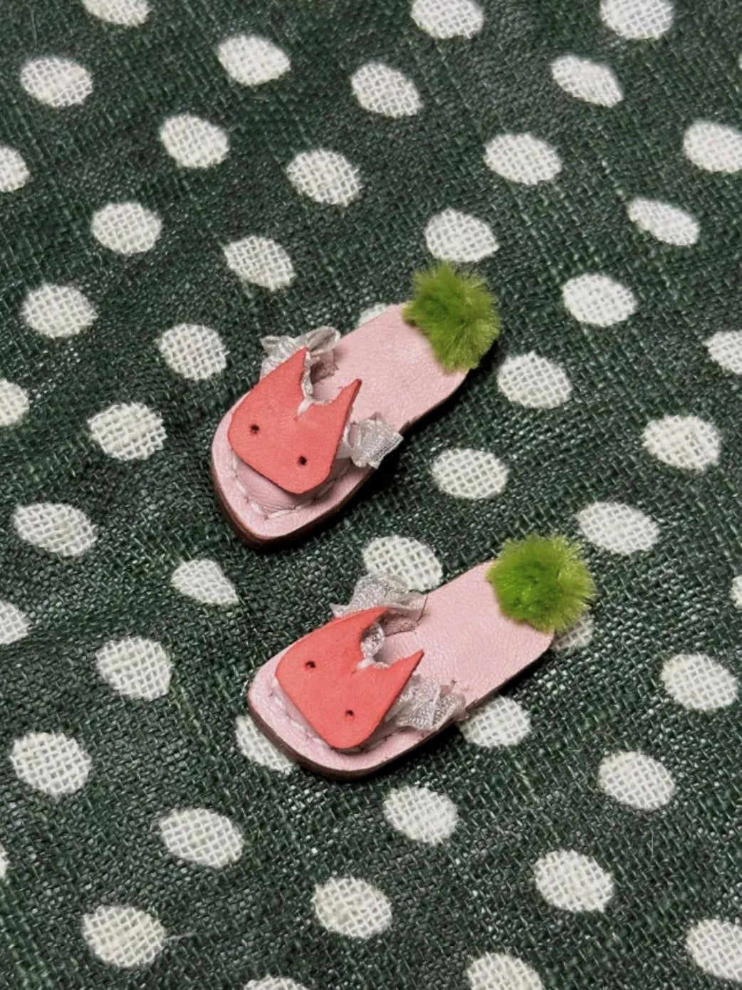 Pink Bunny Leather Blythe Slippers - Handmade Doll Shoes - ToastDoll