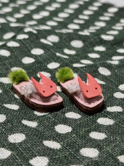 Pink Bunny Leather Blythe Slippers - Handmade Doll Shoes - ToastDoll