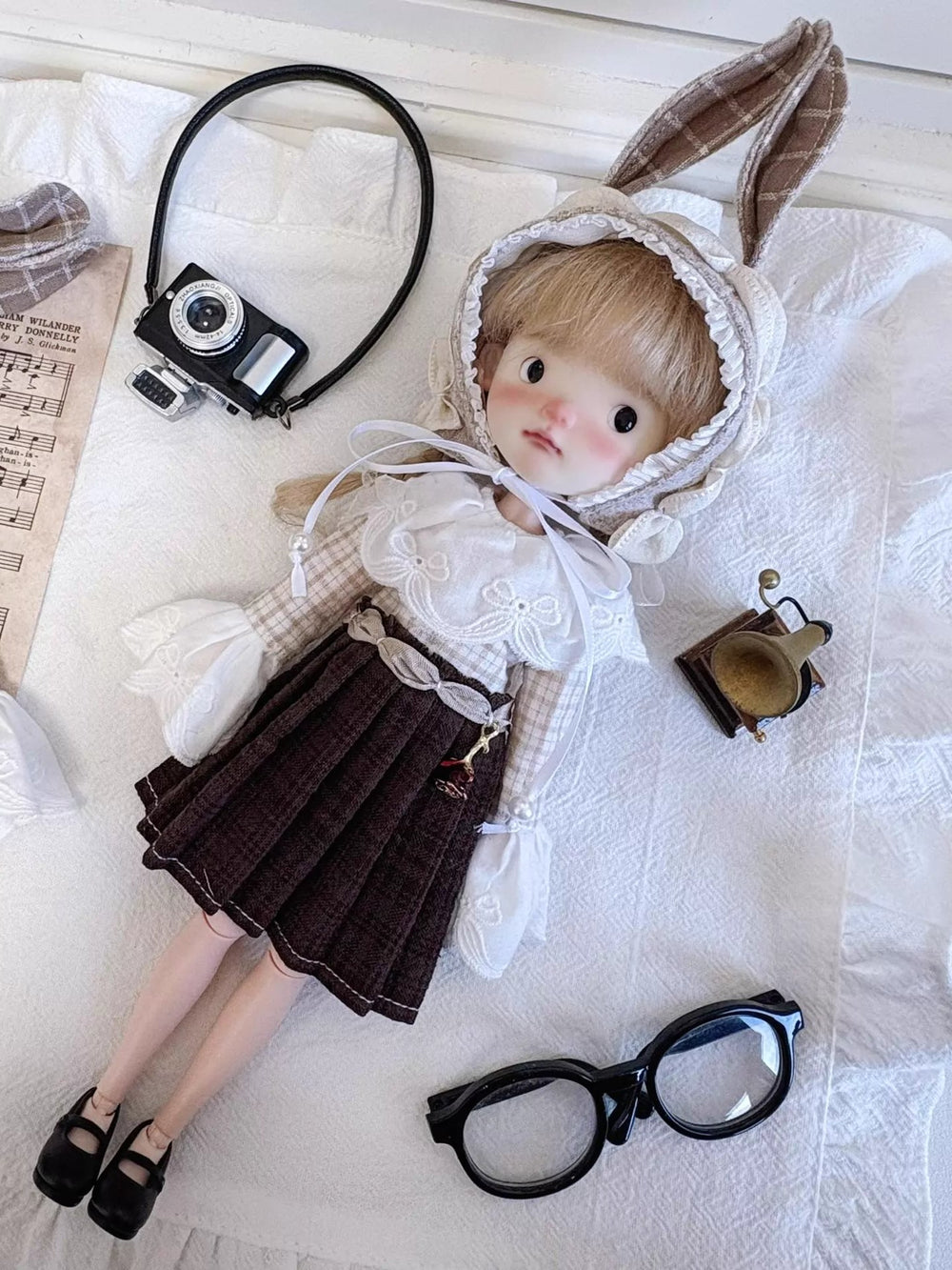 Bunny Plaid Blythe 1/6 BJD Set Flat Lay | ToastDoll