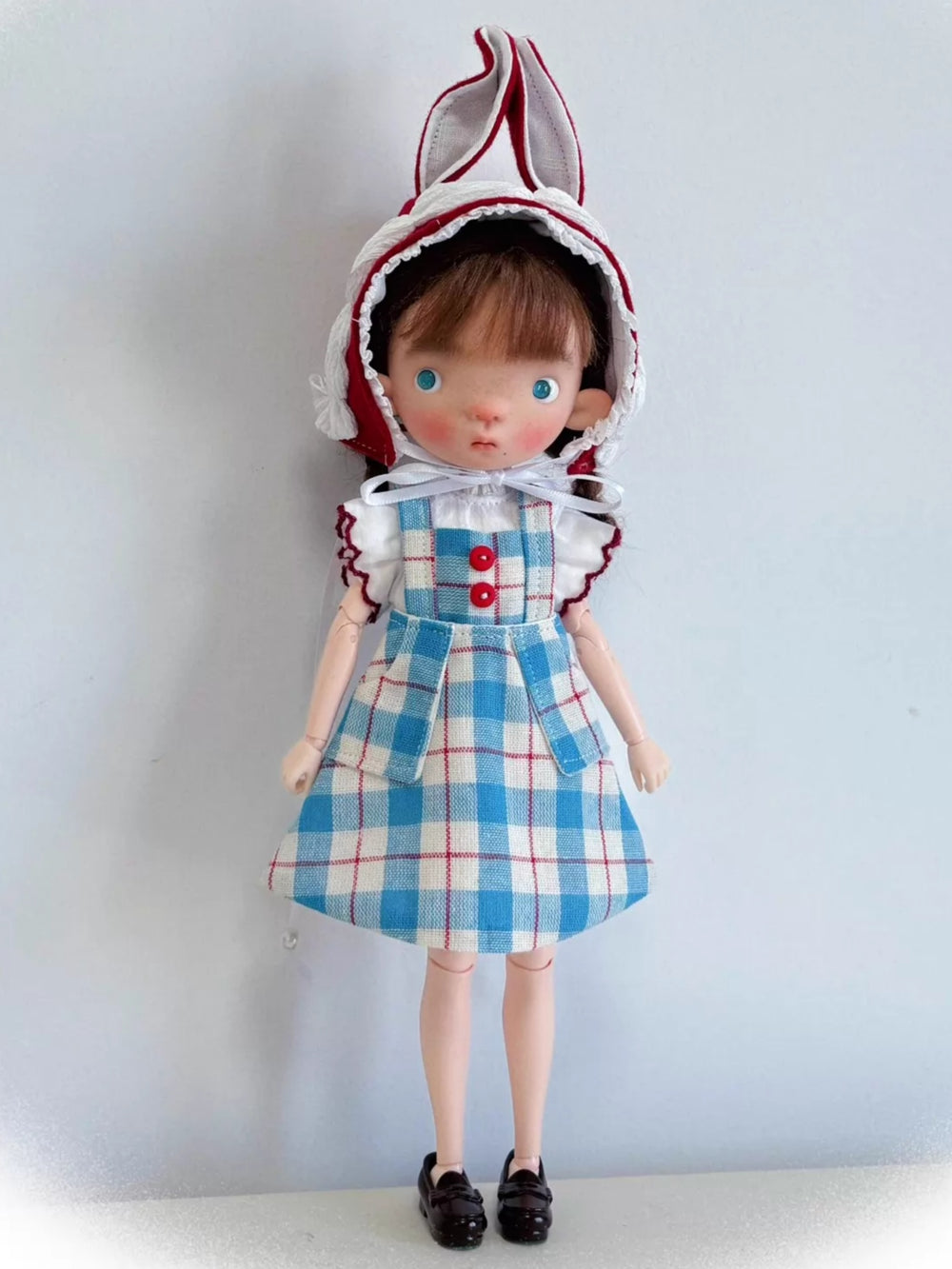 Bunny Plaid Blythe 1/6 BJD Blue Set On Doll Display | ToastDoll