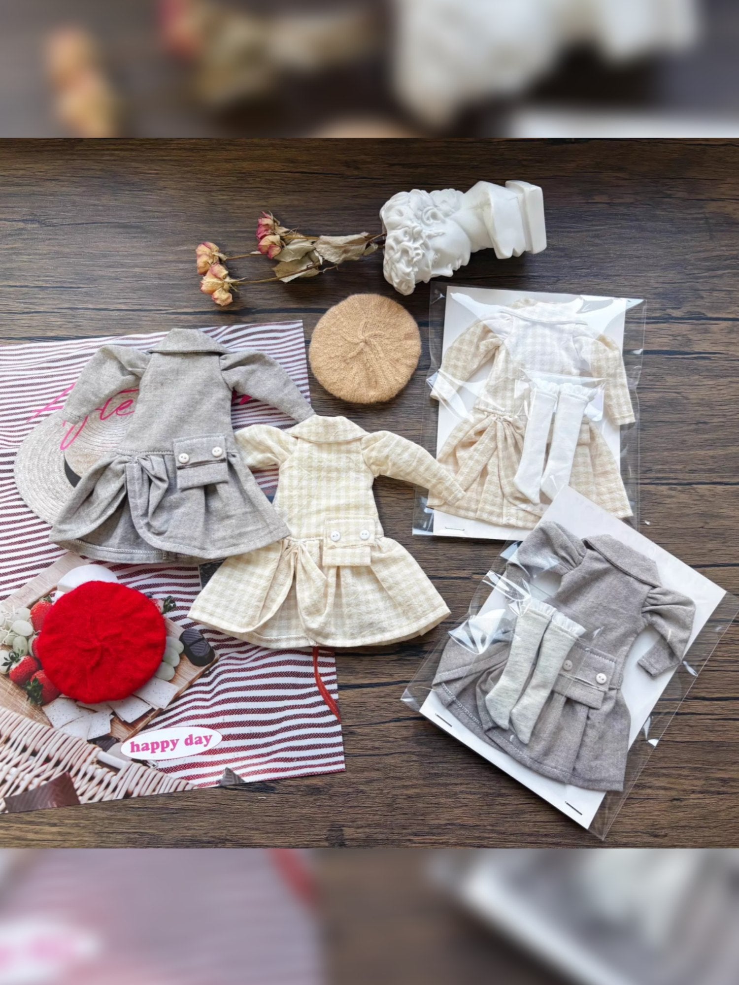 Retro Dress Blythe 1/6 BJD Set Flat Lay | ToastDoll