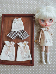 Vintage Button Vest Blythe 1/6 BJD Outfit Flat Lay | ToastDoll