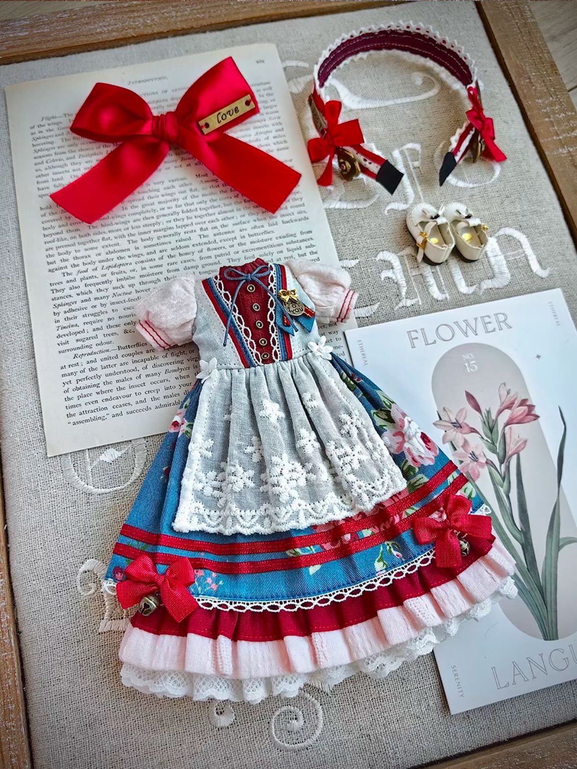 Red Blue Rustic Blythe Dress Set Flat Lay | ToastDoll