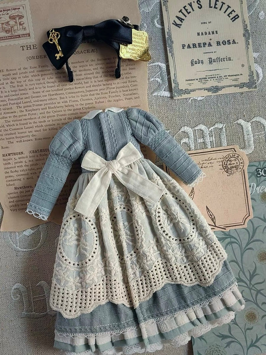 Soft Blue Rustic Blythe BJD Set - Handmade Doll Clothes - ToastDoll