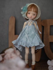 Handmade Outfit for 1/6 BJD/Blythe/Obitsu, Floral Sundress Headscarf Set