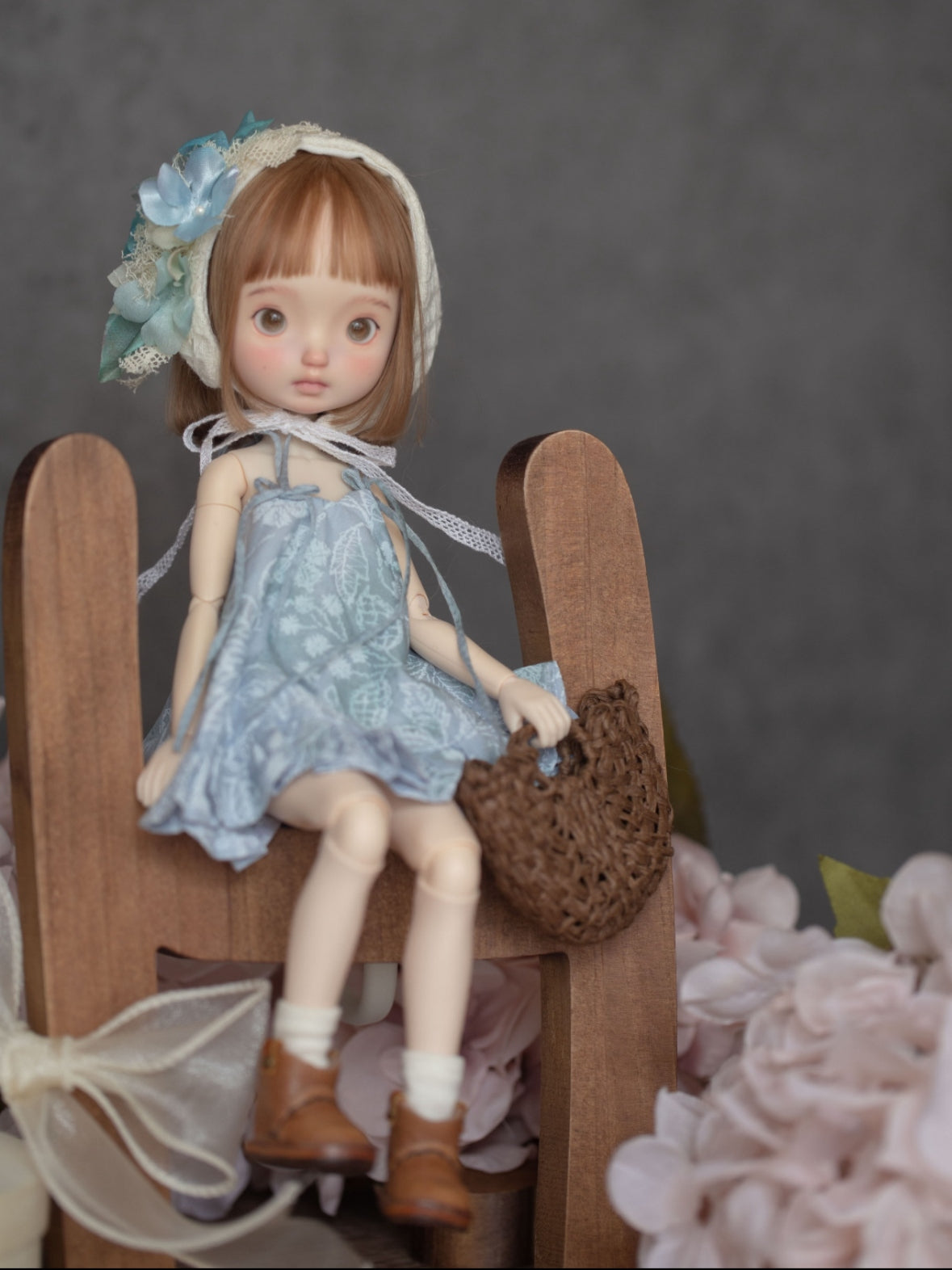 Handmade Outfit for 1/6 BJD/Blythe/Obitsu, Floral Sundress Headscarf Set