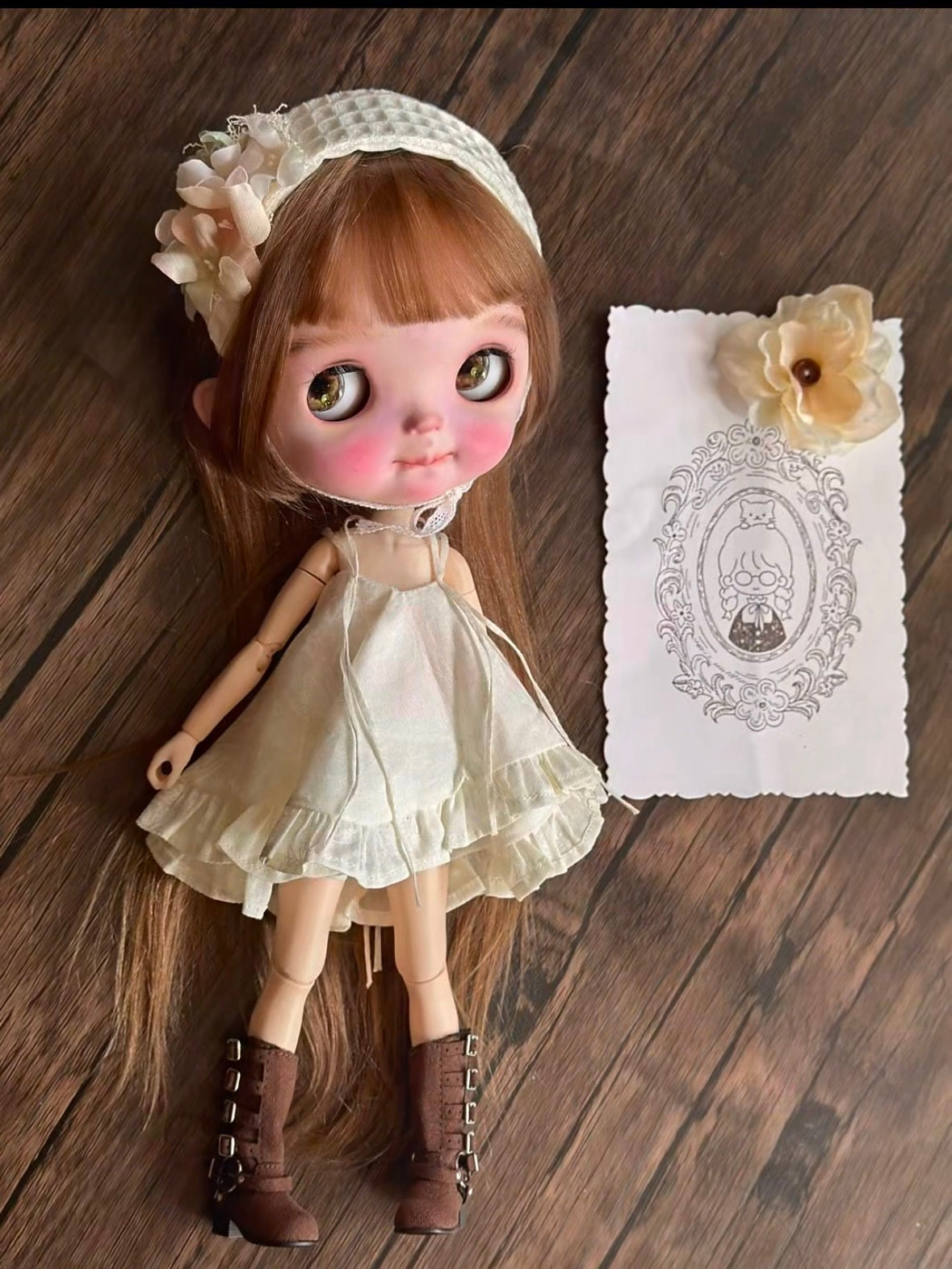 Handmade Outfit for Blythe/Obitsu, Floral Sundress Headscarf Set