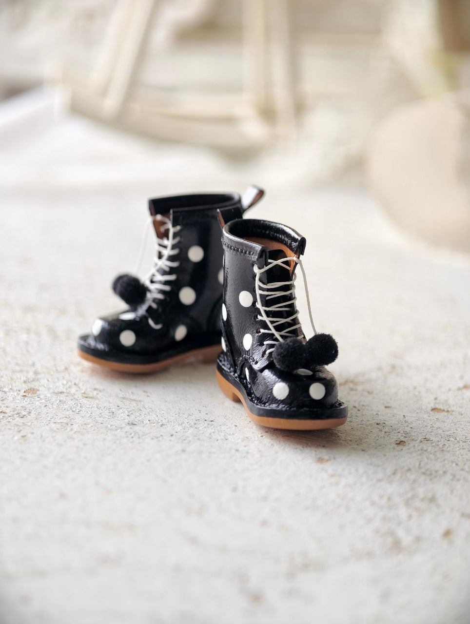 Black White Leather Polka Dot Blythe Boots | ToastDoll