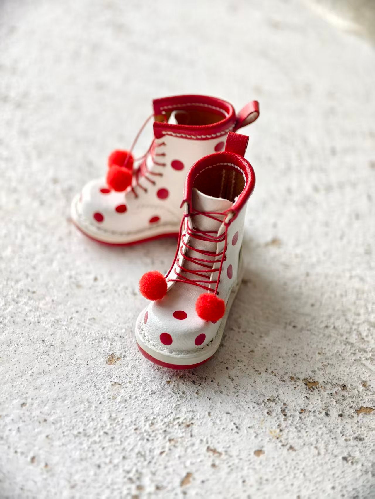 White Leather Polka Dot Blythe Boots | ToastDoll