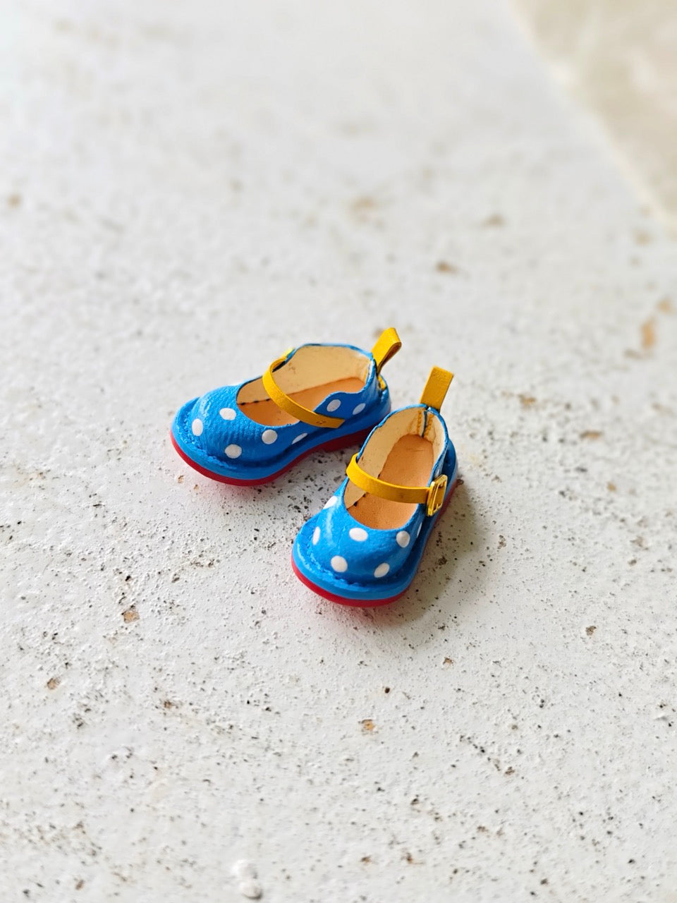 [IN STOCK] Leather Blue Polka Dot Blythe Handmade Shoes - ToastDoll