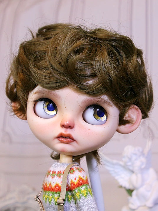 Handmade Blythe Wig, Short Curly Hair with Bangs