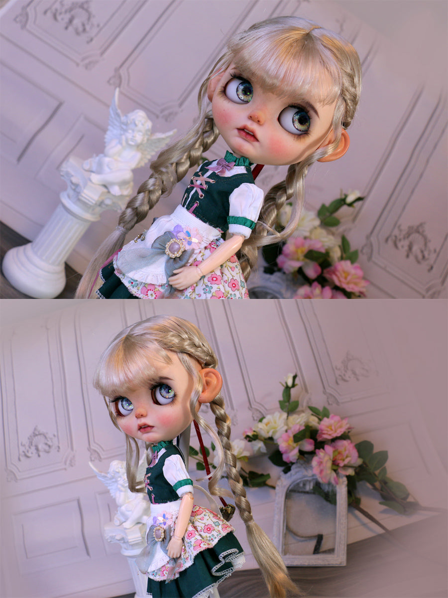 Handmade Blythe Wig, Twin Side Braids with Straight Bangs